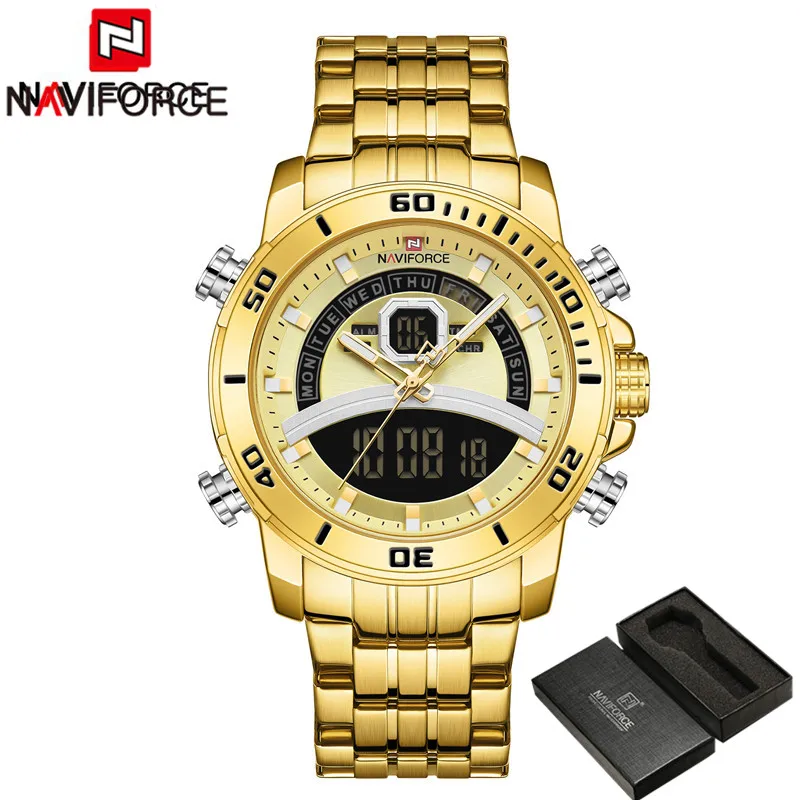 NAVIFORCE часы Для мужчин лучший бренд роскошные золотые Нержавеющая сталь