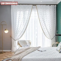 modern geometric white sheer curtains for living room waves window tulle curtain bedroom voile tassels pompom blind custom panel