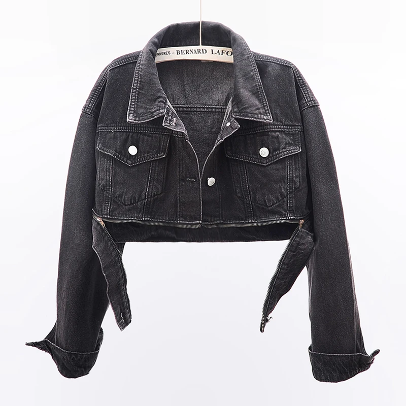Осенняя винтажная синяя черная джинсовая куртка Женская Корейская Свободная на
