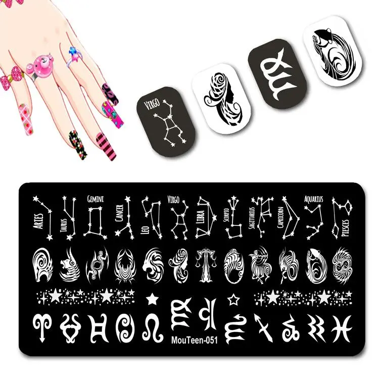 

New Arrival Zodiac Sign Stamping Plate Stamping Plates Big Size 12 Constellation Nail Stamper Horoscope Image for Nails Art #051
