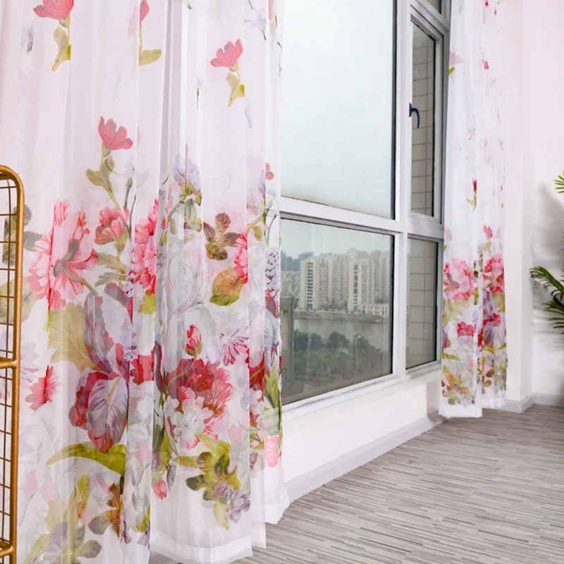 Purple Flower Tulle Curtains for Living Room Bedroom Kitchen Sheer Window Treatment Modern Short Curtain Panel Drape | Дом и сад