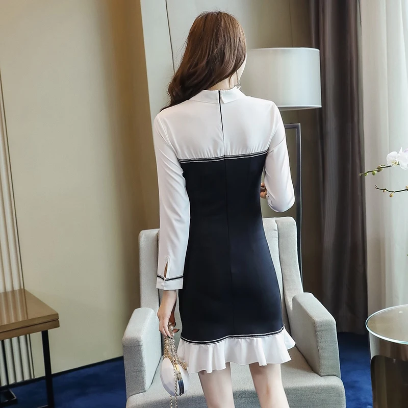 Платье женское весенне-летнее черное пикантное мини-платье корейские винтажные