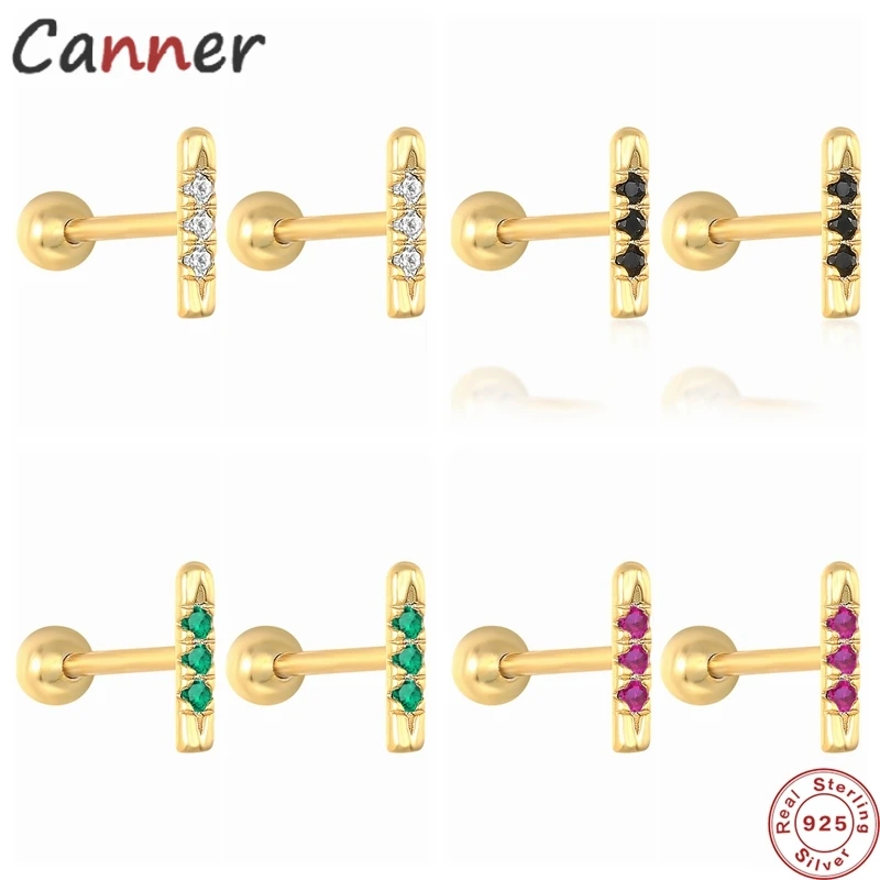

CANNER 1Pair 925 Sterling Silver Piercing Stud Earring Bling Zircon Puncture Pendientes Cartilage Ear Bone Earlobe Woman Earring
