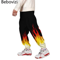 fashion style flame print sweatpants men multi pocket long cargo pant harajuku hip hop jogger trousers autumn streetwear pants