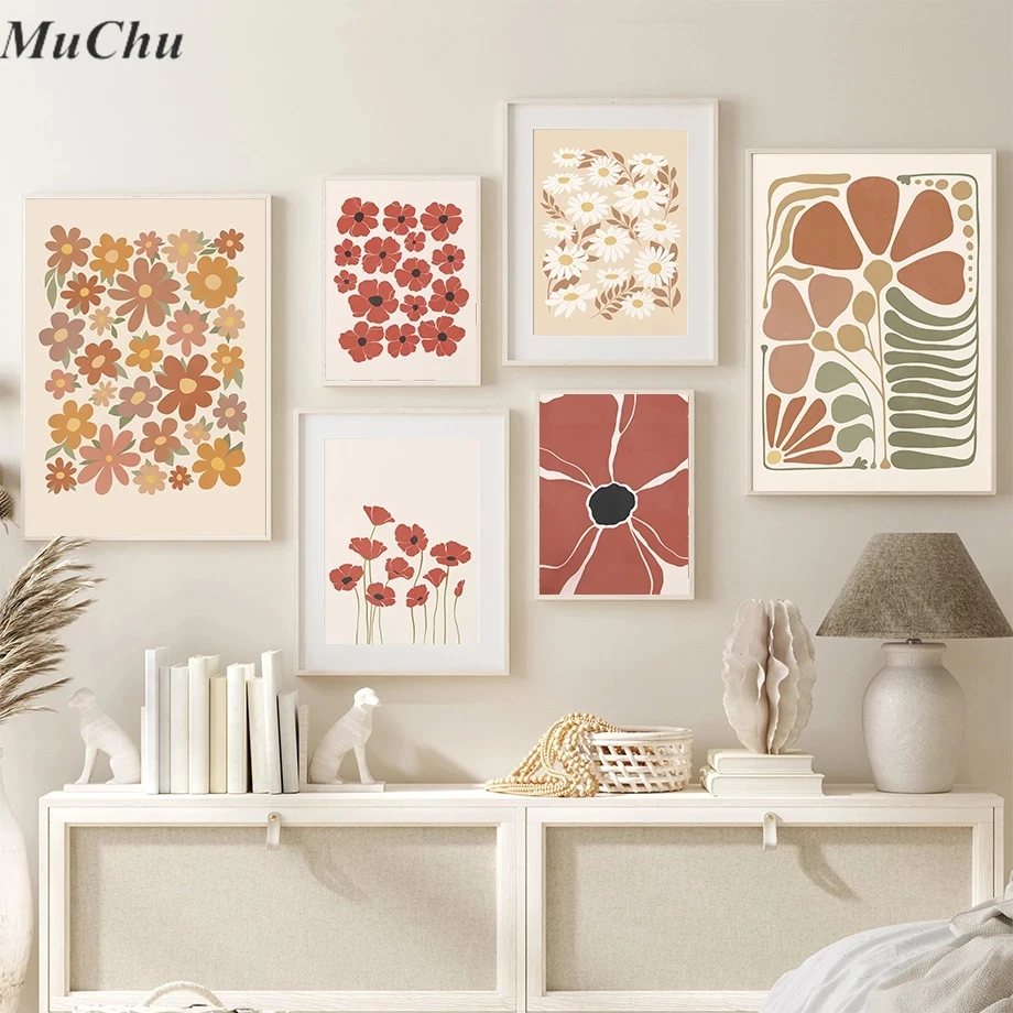 Настенная картина с красными цветами-маргаритками настенные постеры на холсте в