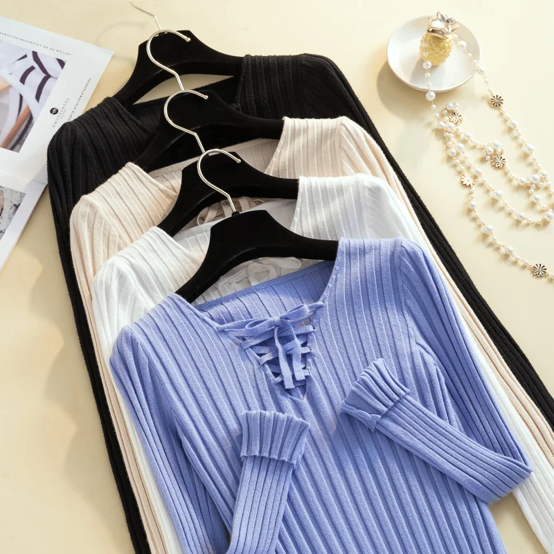 Новинка 2019 осенне-зимний женский вязаный свитер с v-образным вырезом Женский