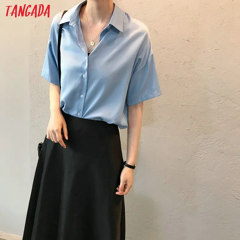 Tangada женские летние рубашки с коротким рукавом однотонные элегантные офисные