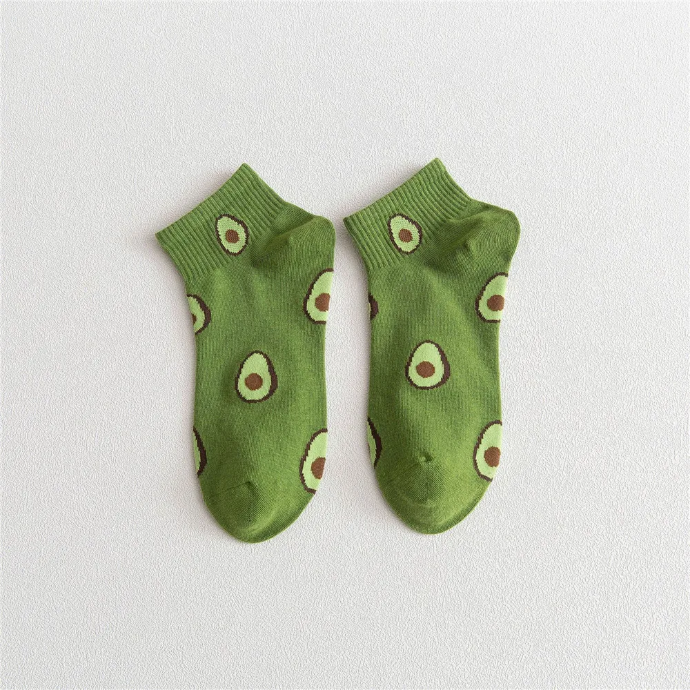 

girl's Short Socks With Inscriptions Cute Avocado Funny Socks With Print Cotton Women's Socks Skarpety Damskie Chaussette Femme