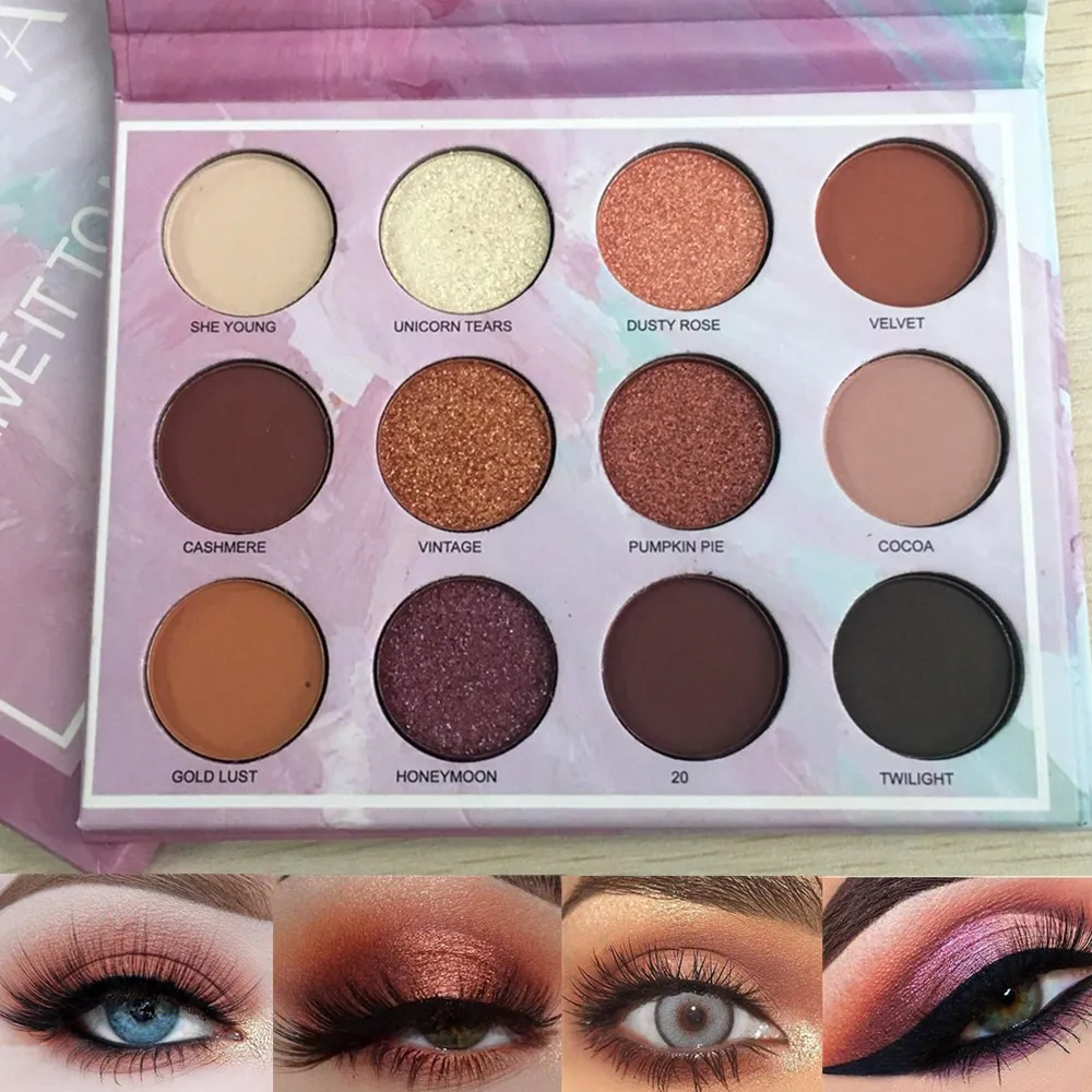 Палитра теней для век 12 цветов блестящие тени матовые зеркальные стойкие легкие
