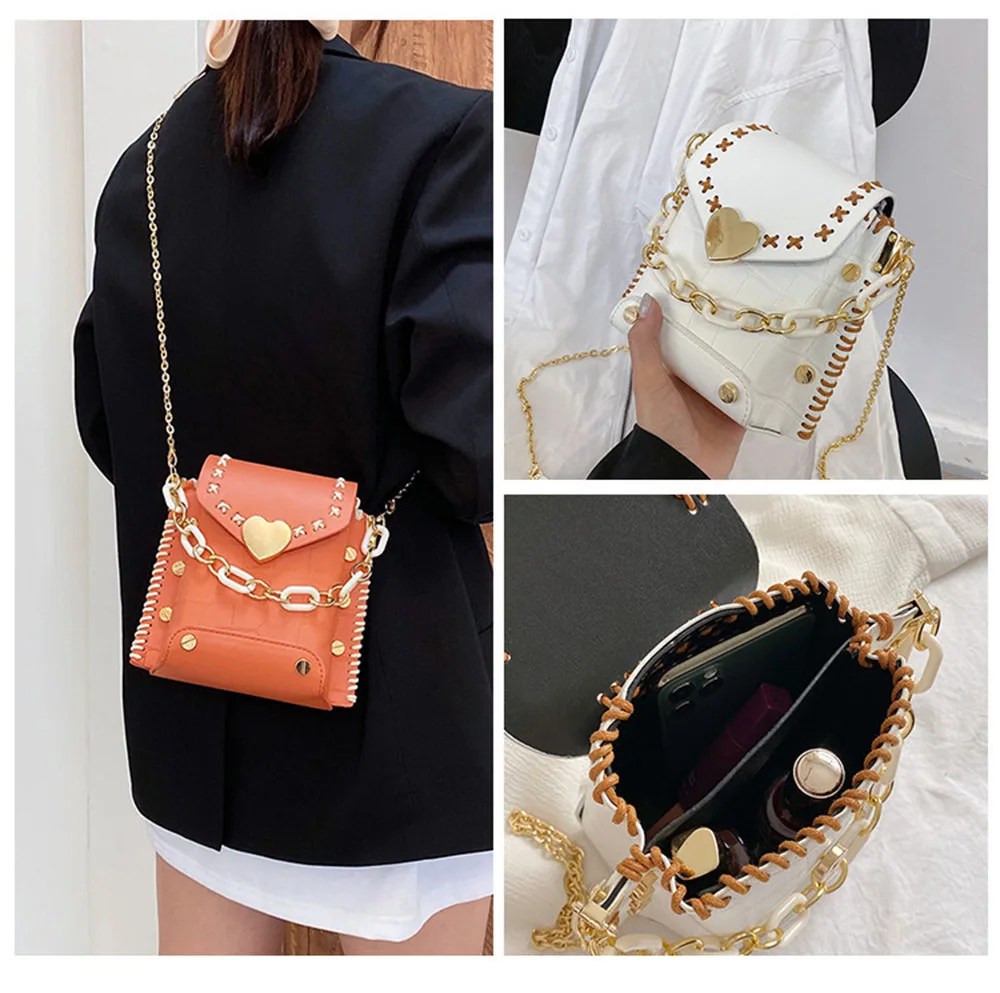 1 Set PU Leather Bag Heart Acrylic Handle PU Bag Handbag DIY Handmade Coin Purse Wallet Bag Backpack Christmas Gift