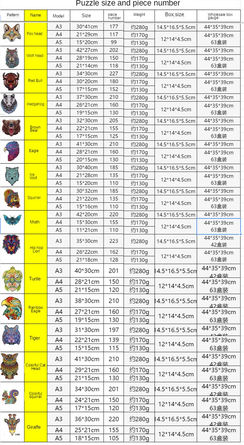 

Jigsaw Animal Puzzles Toys Wooden Assembling Ice Wolf Hedgehog Educational Games Toys for Adults Children Kids Boys Gifts
