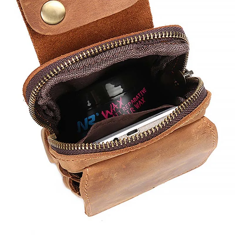 

AETOO Men's bag crazy horse leather waist bag mobile phone vertical wear leather waist hanging bag top layer leather retro bag
