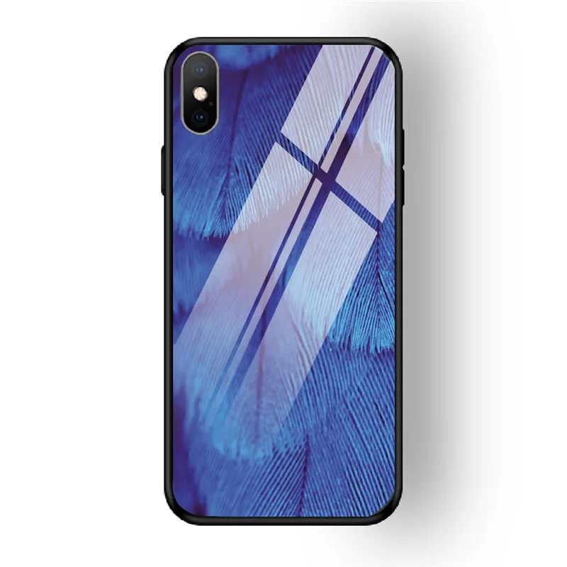 02 Чехол для iPhone X XS MAX XR для 6 6S 7 8 PLUS чехол из закаленного стекла с перьями красный желтый задняя чехол для iPhone 5 5S SE Funda - Цвет: 02