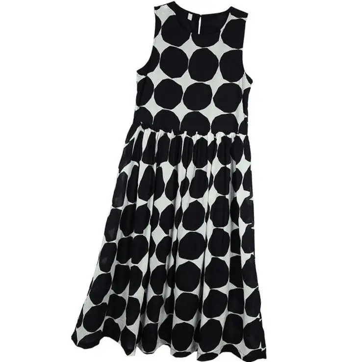 

Korean Chic Summer New Cute Youth-Looking Polka Dot round Neck Vest Long Dress Loose Slimming Sleeveless Dress Summer