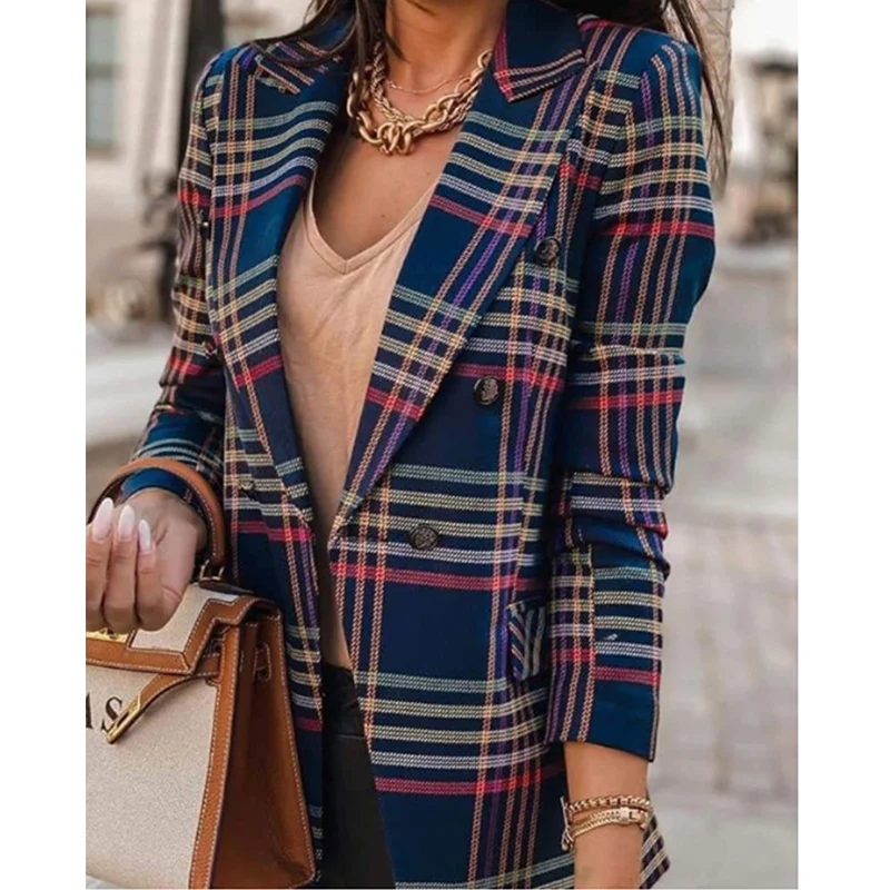 

Fashion Plus Size Thin Jacket Plaid Print Long Sleeve Coat Elegant Women Open Stitch Outerwear Clothes Streetwear Dropshipping