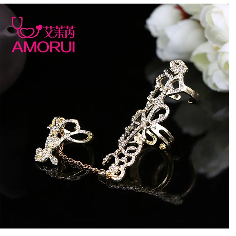 AMORUI личность роза с украшениями в виде кристаллов и цветов ажурное Регулируемые