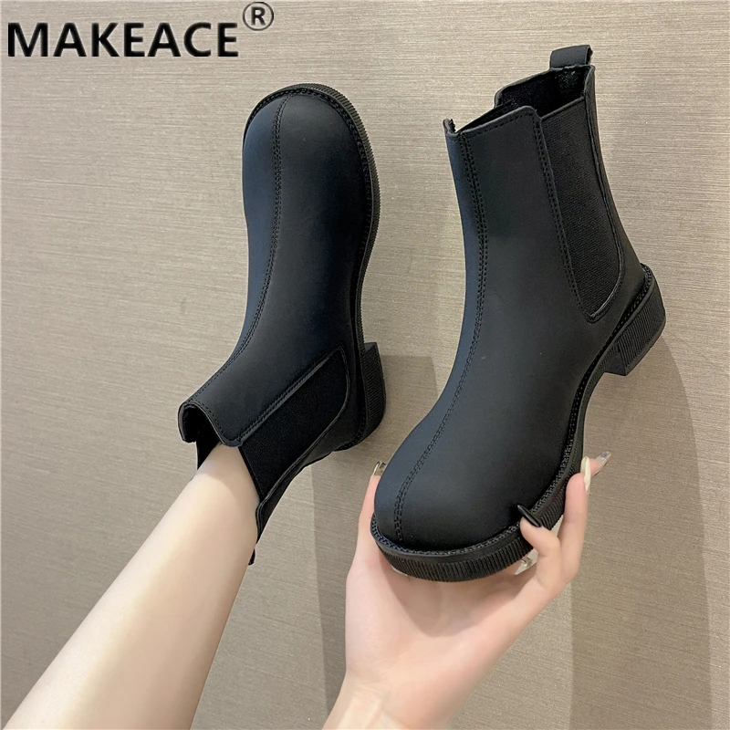 

2021 Autumn Women's Boots Fashion New Frosted Leather Chelsea Boots Outdoor Casual Thick-soled Women's Shoes Cool Martin Boots