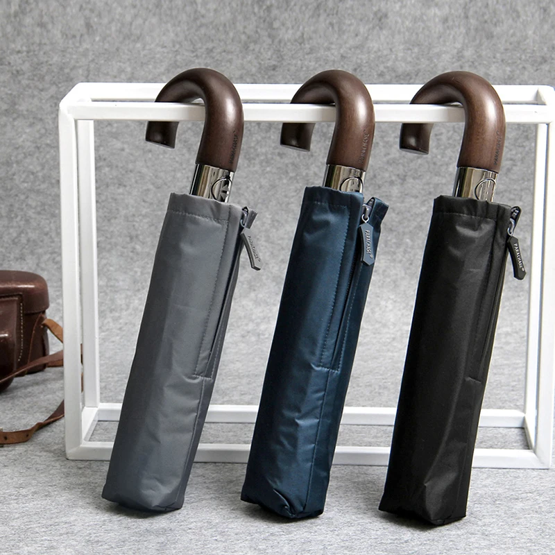

Parachase Automatic Umbrella Men Business 10 Ribs Windproof Sun Umbrella Rain Women Wooden Handle Golf Folding Umbrella Big Size