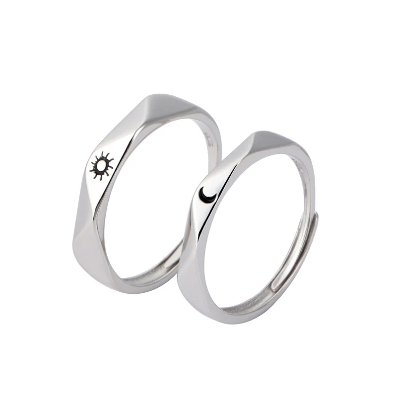 

Minimalist Valentine Sun & Moon Adjuestable Size Love Silver Coating Rings Set Engagement Wedding Bands Jewelry Gifts
