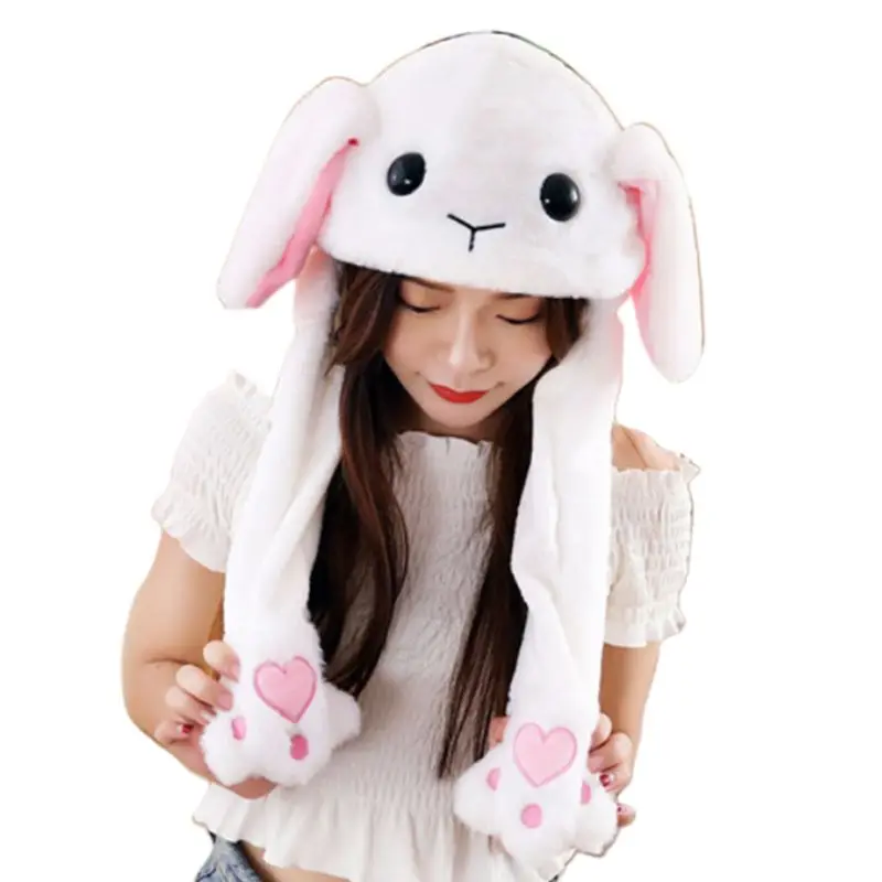 Милая плюшевая шапка в виде мультяшных животных, Kawaii, подушка безопасности, подвижные прыгающие уши, шапка-ушанка с лапами для взрослых и детей - Цвет: 2
