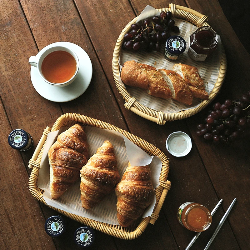 Из Ротанга ручной лоток с ручкой круглая квадратная Портативный хлеб контейнер