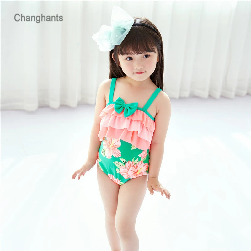 От 2 до 8 лет платье для девочек зеленого цвета Детская одежда плавания Цельный