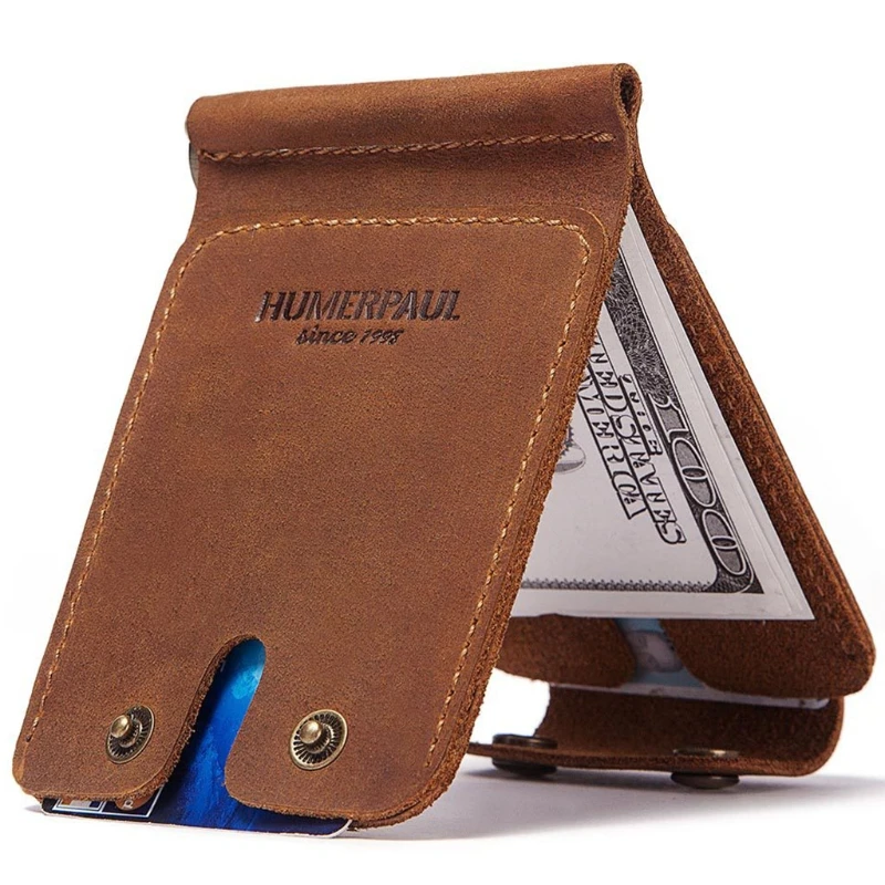 

Men Vintage Slim Wallet Money Clip Business Leather Cash ID Credit Card Holder New