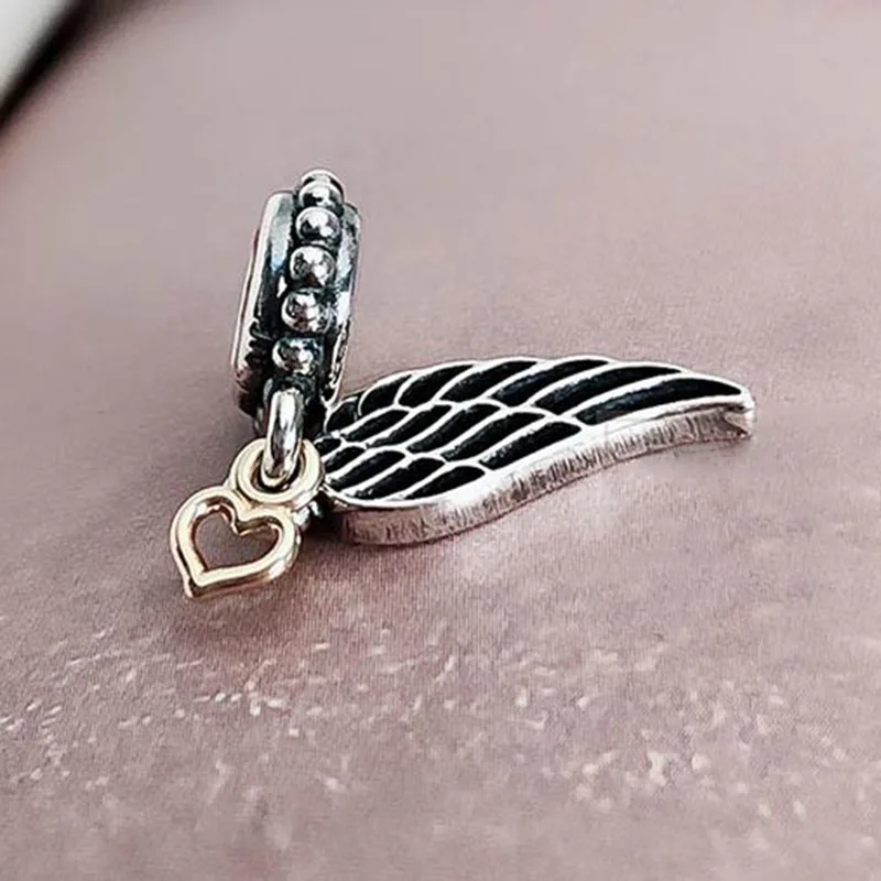 

100% 925 Sterling Silver Charm Simple Angel Wing Pendant Fit Pandora Women Bracelet & Necklace Diy Jewelry