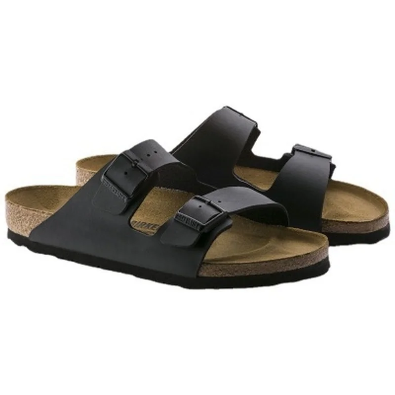 

2021 New Men's Leather Mule Clogs Slippers High Quality Soft Cork Two Buckle Slides Footwear For Men Women Unisex 35-46