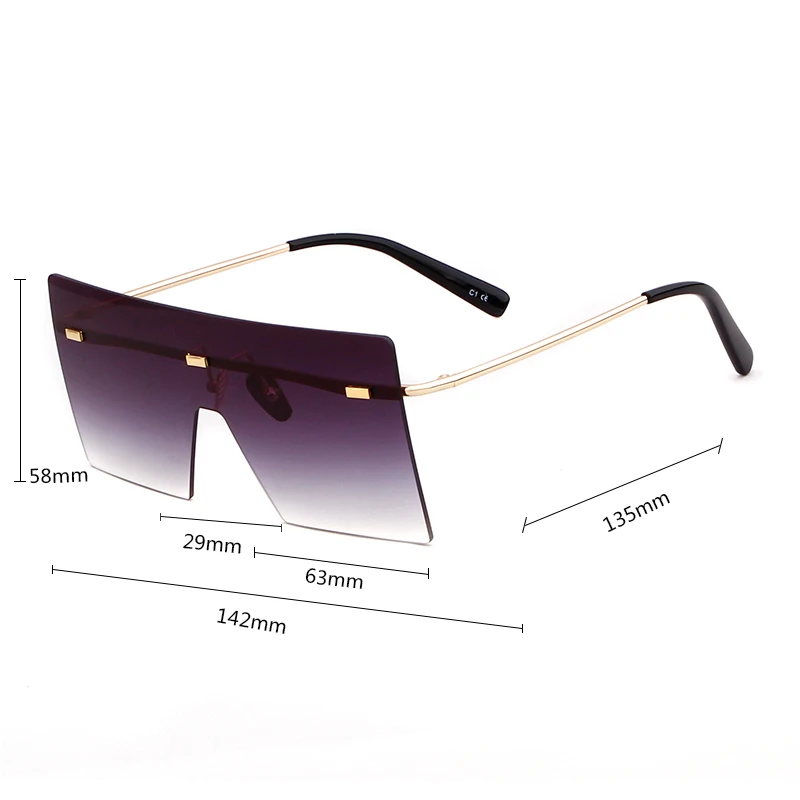 Негабаритные безрамные Солнцезащитные очки женские брендовые дизайнерские