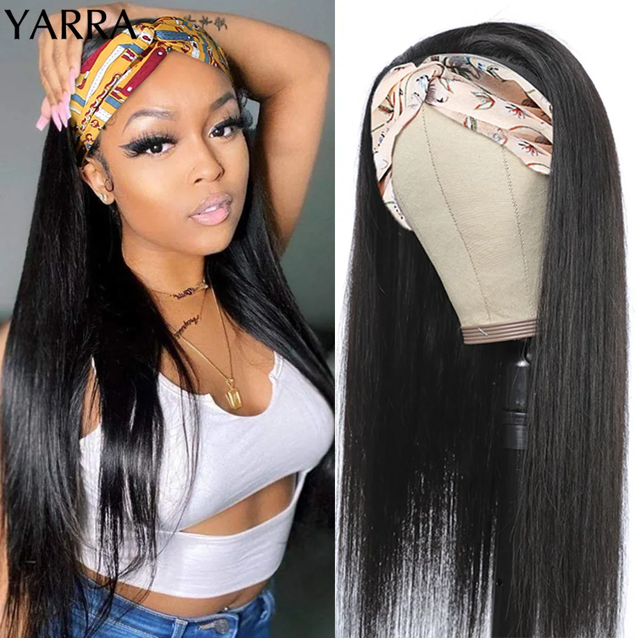

26 28 30 Inch Bone Straight Headband Wig Human Hair Straight Wigs for Black Women Brazilian Hair Glueless Machine Made Wig Yarra