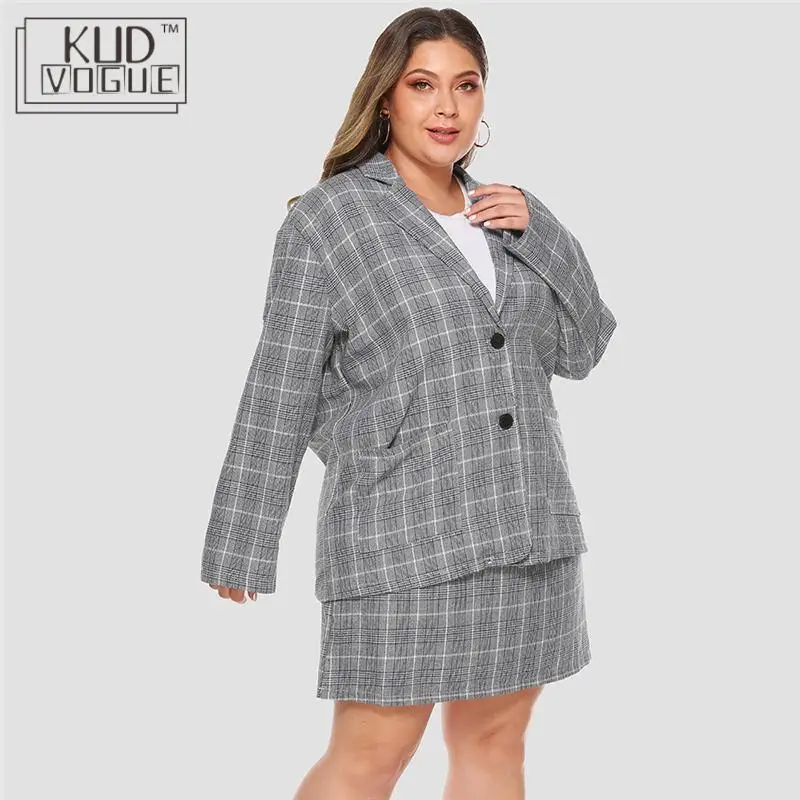 Корейский модный осенний элегантный клетчатый Блейзер Плюс размер женский