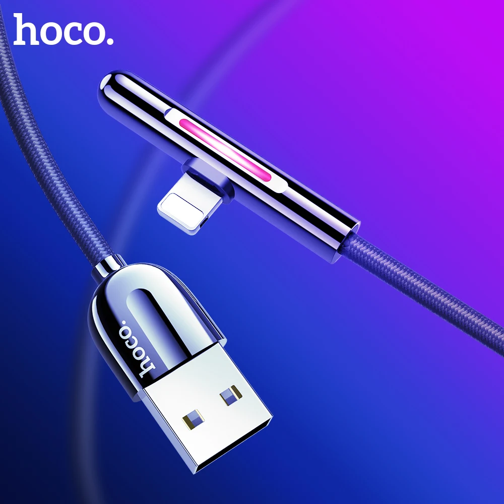 HOCO 90 градусов usb кабель для зарядки Красочный Светодиодный свет Поддержка