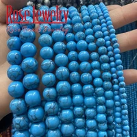 natural stone blue turquoises beads smooth round loose stone beads 15 strand 4 6 8 10 12 mm for jewelry making diy bracelets