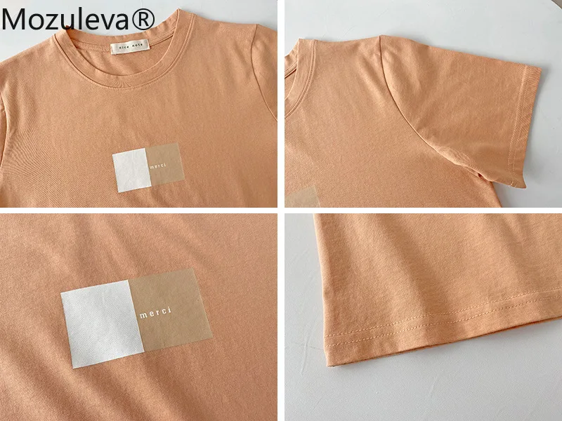 

Mozuleva Letter Print Green T-shirt Women Short Sleeve Loose Tops Female Basic Pure Cotton Shirt 2021 Spring Summer Ladies Tee