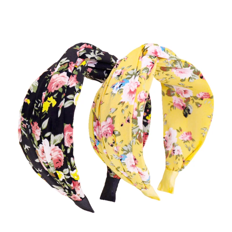 

Girl Fabric Print Wide Headbands For Women Cross Hair Bands Bows Accessories Fashion Korean Summer New Sweet Wholesale