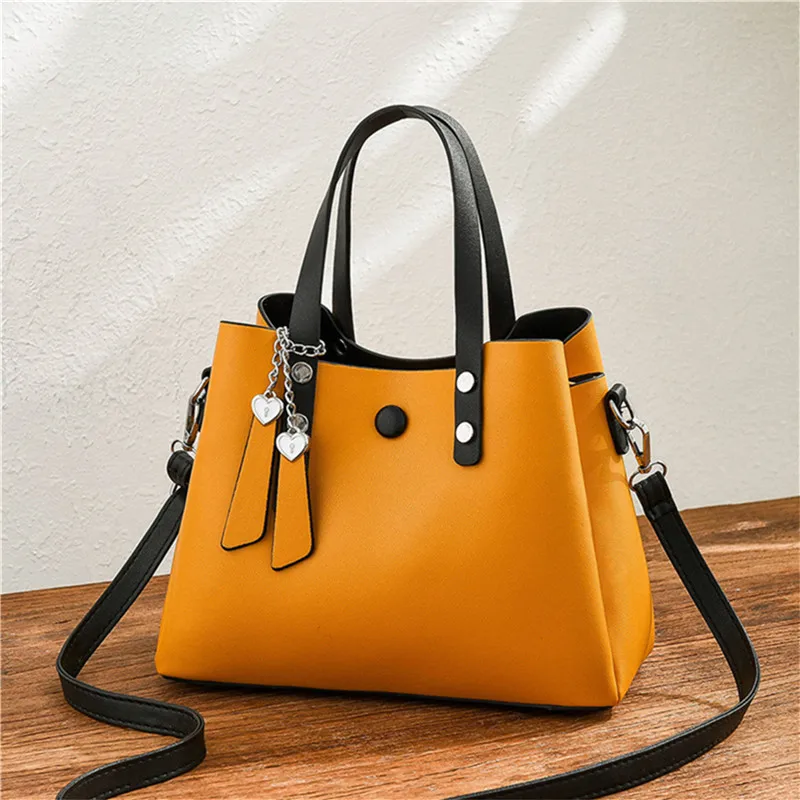 

Women Leather Handbag 2021 Casual Crossbody Bag Yellow Bags Ladies Designer Handbags High Quality Shoulder Bags