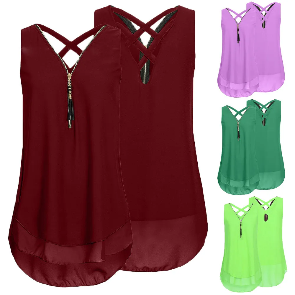 Женские свободные футболки без рукавов топ с перекрестной кромкой сзади