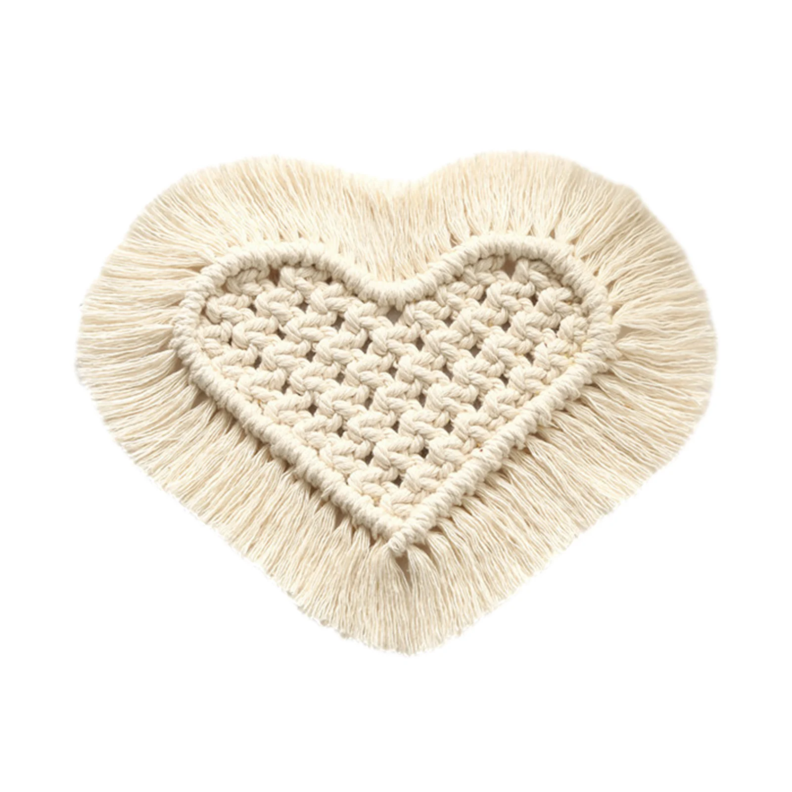 

Cup Mat Heart Shape Coaster Bohemian Braided Woven With Tassels Water Absorption And Heat Resistance Large And Strong Cotton Yar