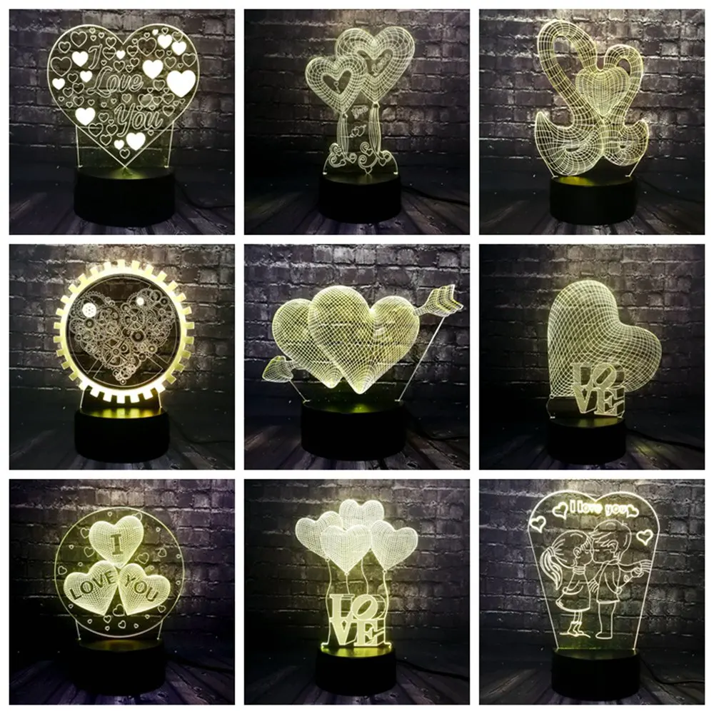 LED 3D я люблю тебя Сладкий Любовник Сердце шар лампа романтический декор умный