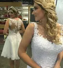 Элегантное короткое свадебное платье без рукавов бак для колена Свадебные платья расшитые бисером платье невесты с аппликацией Vestido De Noiva