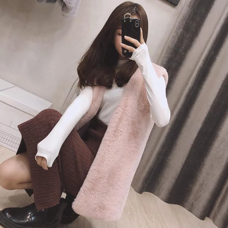 Жилет женский из искусственного меха мягкий меховой жилет без рукавов с