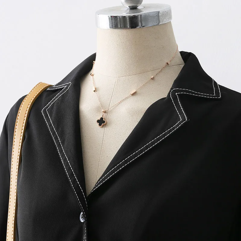 

Vintage Retro Black Chiffon Blouses Tops Women Spring Autumn Long Sleeve Shirts Office Lady Casual Pockets Design Blusas Female