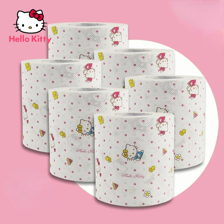 Hello Kitty Household 2-layer Printing Cored Roll Paper Color Cute Cartoon Family Toilet Paper Roll