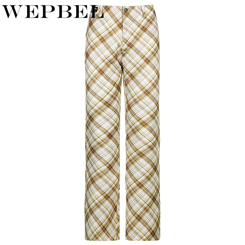 

Mandylandy Women Elegant Plaid Print Straight Pants 2021 Spring Lady Loose High Waist Wide Leg Long Trousers