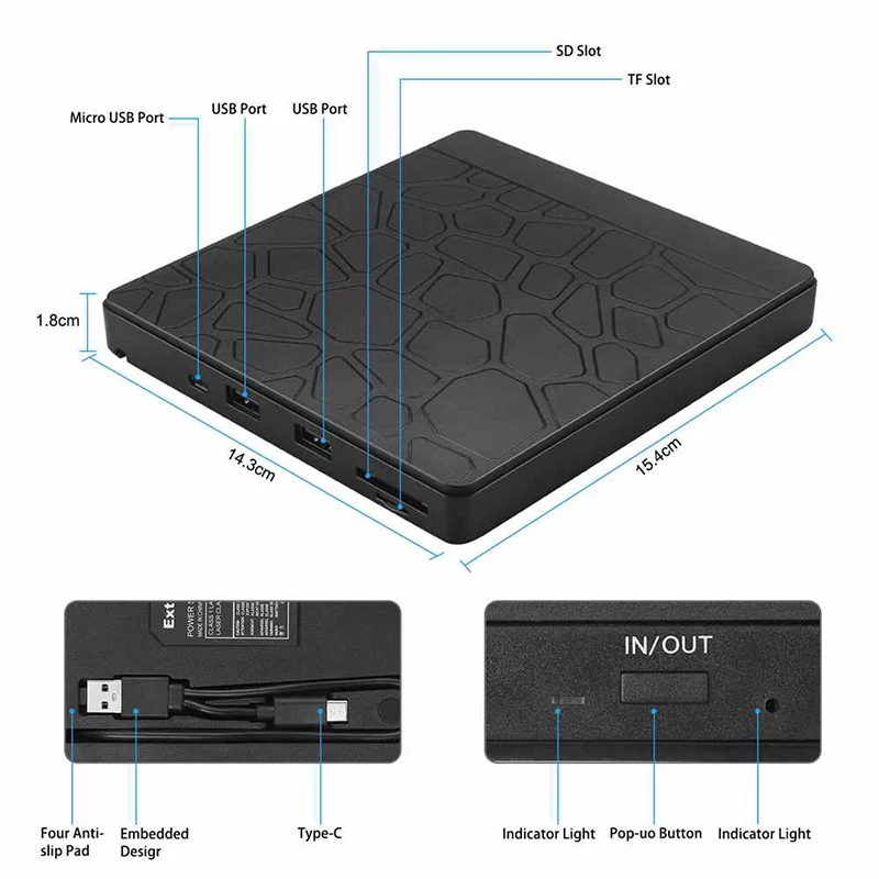 Внешний оптический привод T9 USB3.0 Type-C внешняя горелка для компакт-дисков