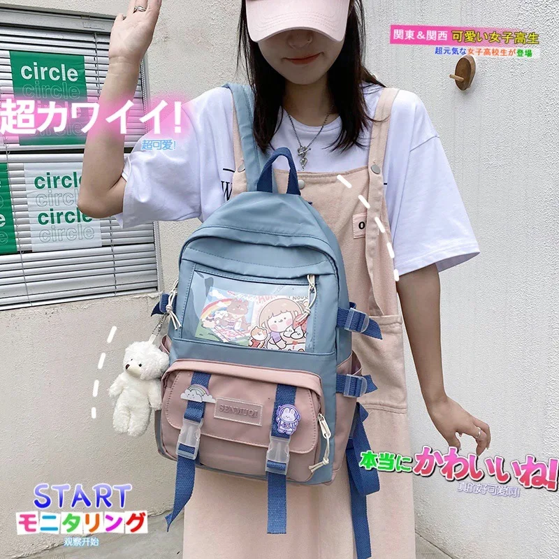 Schoolbag ins Japanese cute contrast schoolbag backpack for junior high school students with large capacity  backpacks