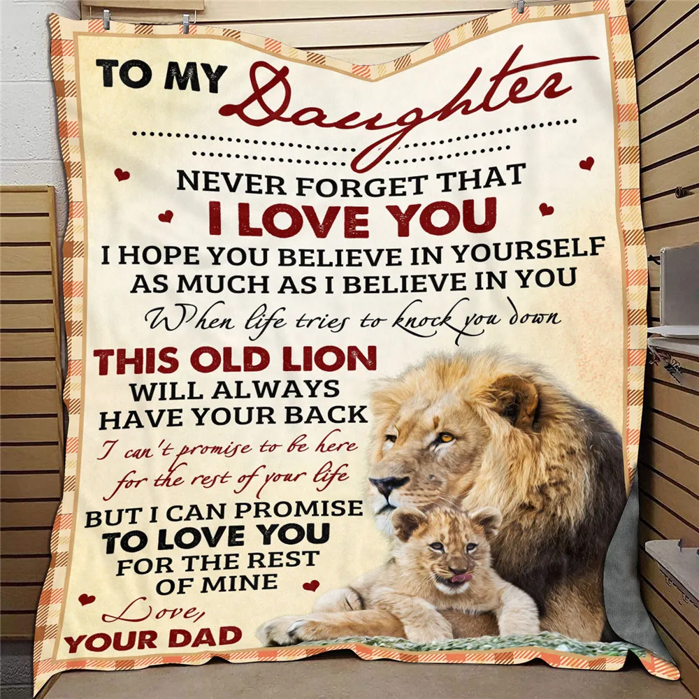 

CLOOCL To MY Daughter Blankets 3D Graphics Never Forget That I Love You Old Lion Plush Quilts Keep Warm Sherpa Blanket