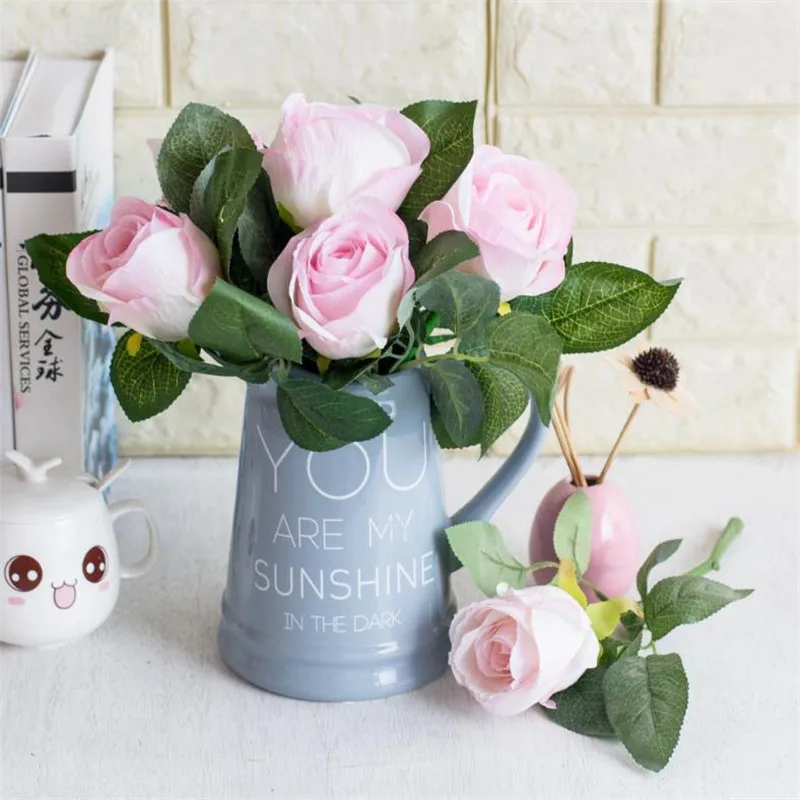 

10Pcs Fake Short Stem Rose 11" Length Simulation Table Roses for Wedding Home Decorative Artificial Flowers 6 Colors