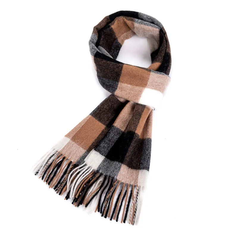 UCAK Brand Autumn Winter Warm Scarfs Soft Men Women Casual Plaid Pure Wool Scarf Shawl Wrap Knit Long Striped With Tassel A20